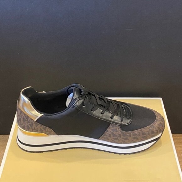 Michael Kors Monique MK Logo Signature Brown Trainer Sneakers Shoes Flats NEW - Picture 2 of 5